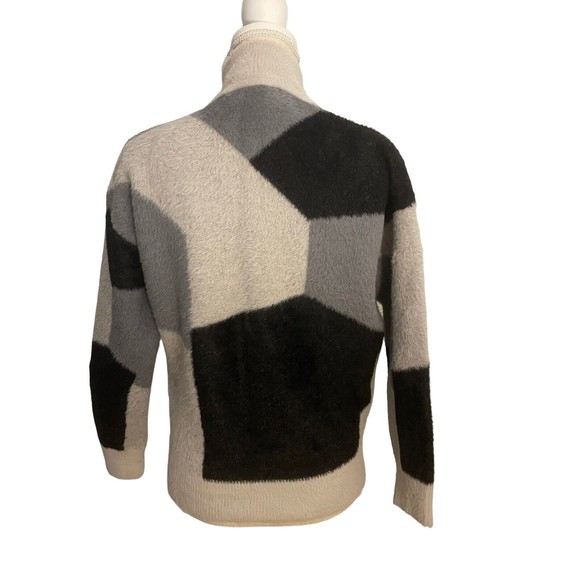 Michelle Nicole Sweater Women's Medium Grey/White/Black Geometric Wool Blend - Picture 2 of 7